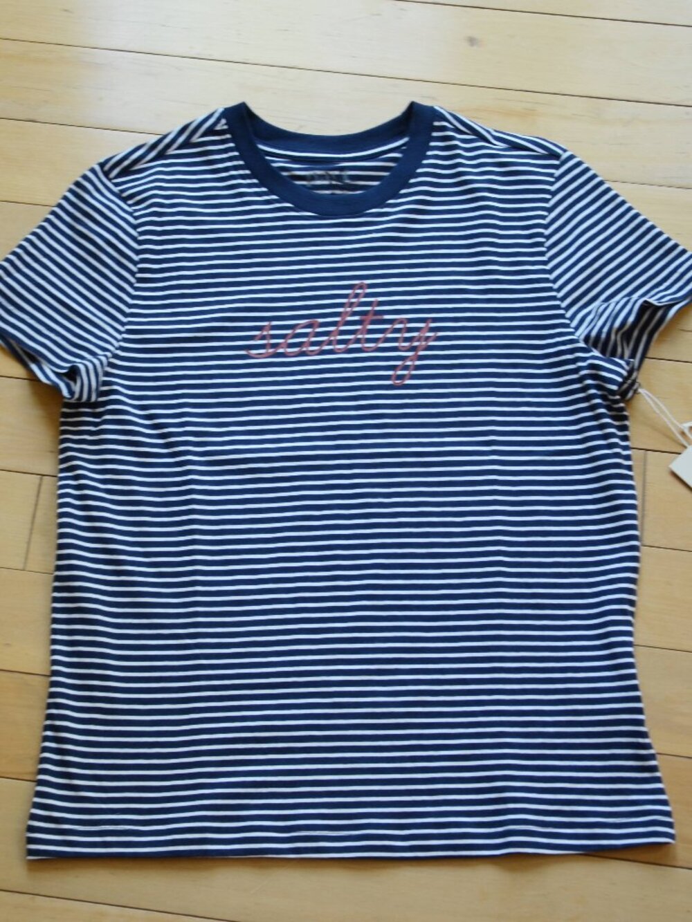 Pact women's salty stripe organic cotton essential crewneck tee Size XS NWT